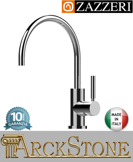 Miscelatore lavello marca Zazzeri modello Da-Da 7 Mono finitura ottone cromato appoggio monoforo collo girevole tondo arredamento casa home arredo cucina azienda certificata garanzia 10 anni qualità made in italy