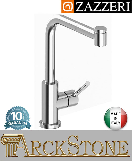 Miscelatore lavello marca Zazzeri modello Da-Da 7 Mono finitura ottone cromato appoggio monoforo collo girevole doccetta estraibile arredamento arredo casa azienda certificata garanzia 10 anni qualità made in italy