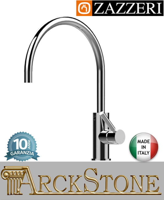 Miscelatore lavello Ø40 mm marca Zazzeri modello Da-Da 7 Mono finitura ottone cromato appoggio monoforo collo girevole arredamento casa home arredo cucina azienda certificata garanzia 10 anni qualità made in italy