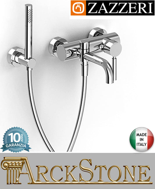 Miscelatore vasca marca Zazzeri modello Da-Da 7 Mono finitura ottone cromato parete esterno doccetta flessibile attacco muro arredamento casa arredo bagno azienda certificata garanzia 10 anni qualità made in italy