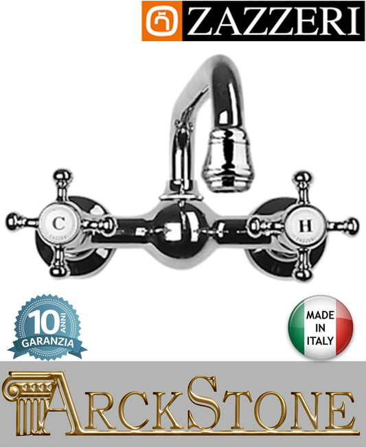 Miscelatore lavello marca Zazzeri modello Kent 2 finitura ottone cromato parete collo girevole fontana acqua vitone ceramico 180° arredamento casa muro home arredo cucina acqua rubinetteria rubinetto garanzia 10 anni qualità made in italy 