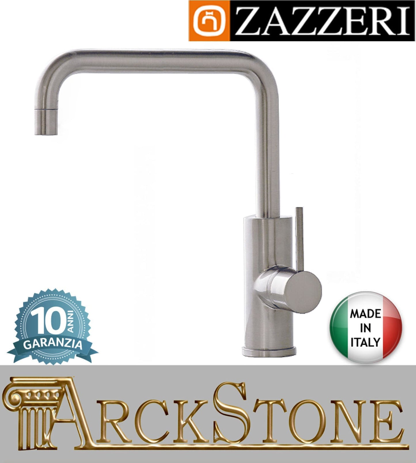 Miscelatore lavello Ø40 mm marca Zazzeri modello Modo 7 finitura ottone cromato collo girevole appoggio monoforo arredamento fontana acqua arredo cucina garanzia 10 anni qualità made in italy