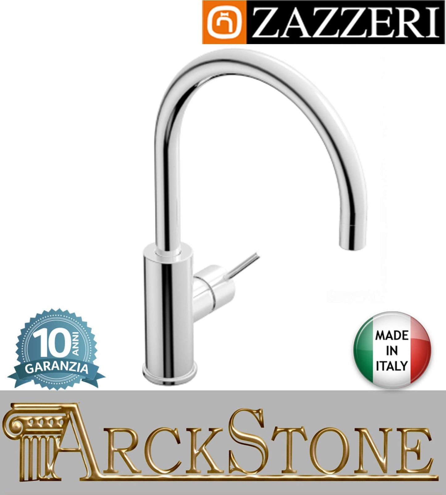 Miscelatore lavello Ø40 mm marca Zazzeri modello Modo 7 finitura ottone cromato collo girevole tondo appoggio monoforo arredamento fontana arredo cucina garanzia 10 anni qualità made in italy