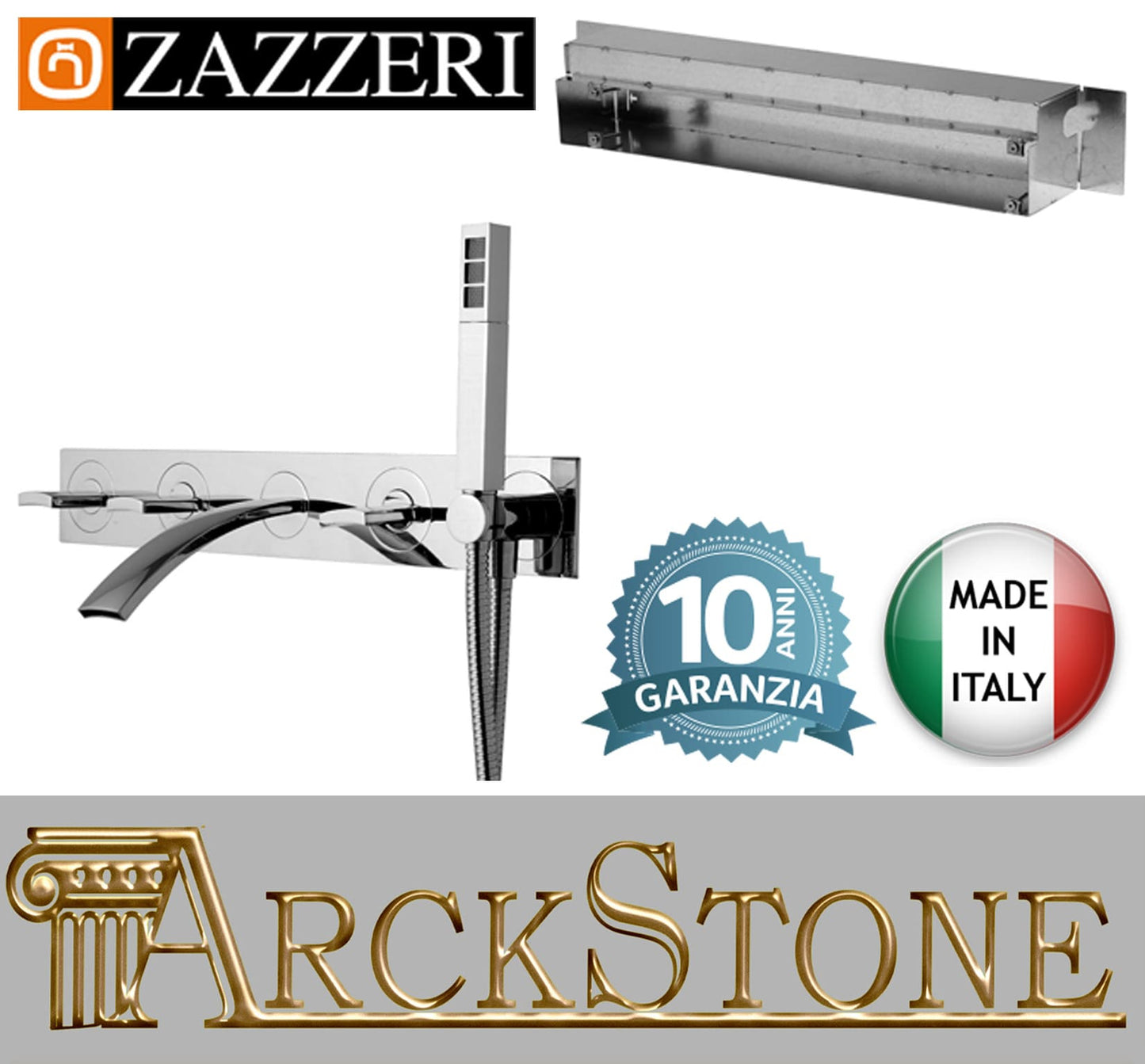 Miscelatore vasca marca Zazzeri modello Moon finitura ottone cromato incasso parete batteria completa muro doccetta flessibile arredamento casa arredo bagno azienda certificata garanzia 10 anni qualità made in italy