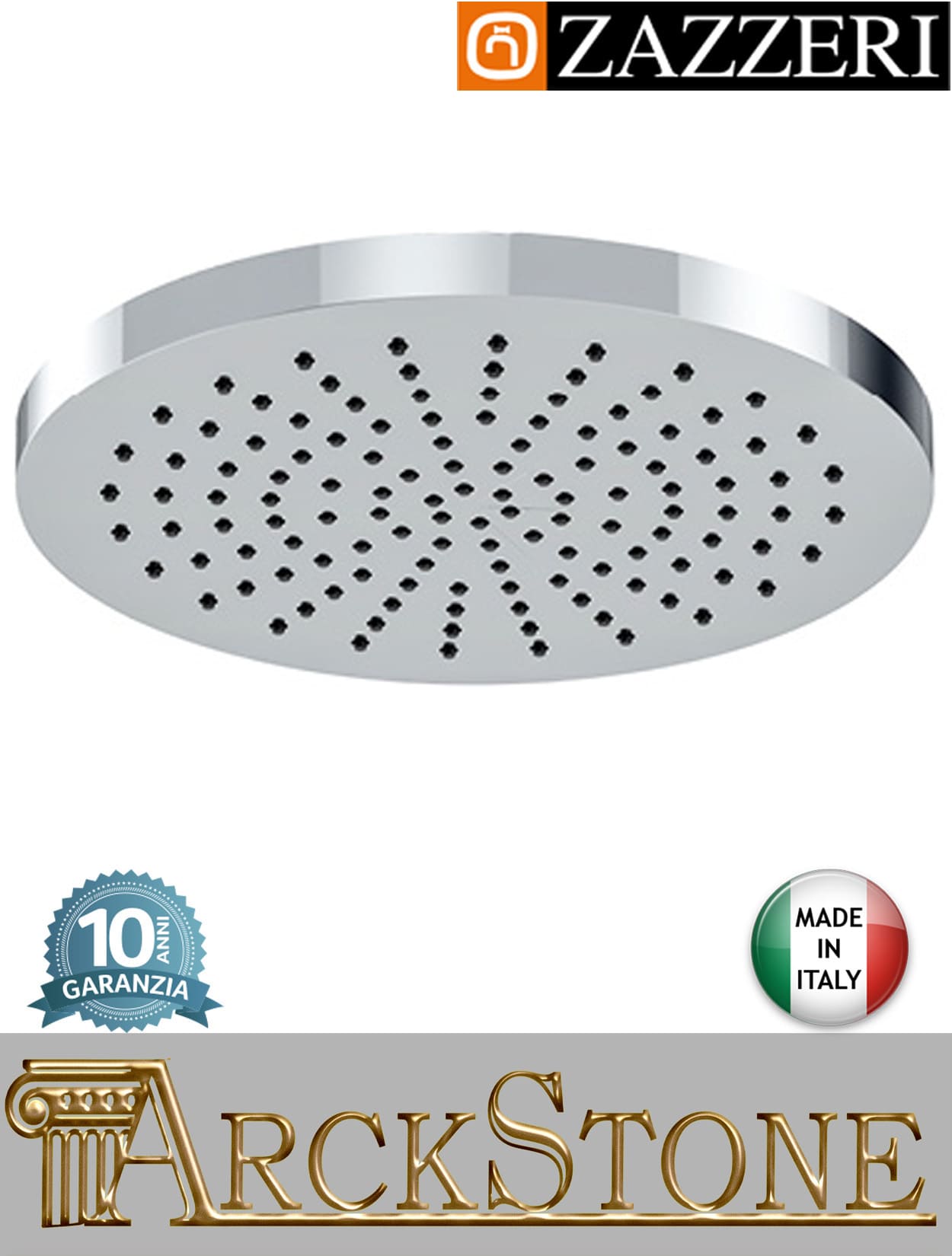 Soffione doccia Ø200 mm marca Zazzeri modello Ultra finitura ABS cromata parete soffitto muro anticalcare acqua arredamento casa home arredo bagno azienda certificata garanzia 10 anni qualità made in italy