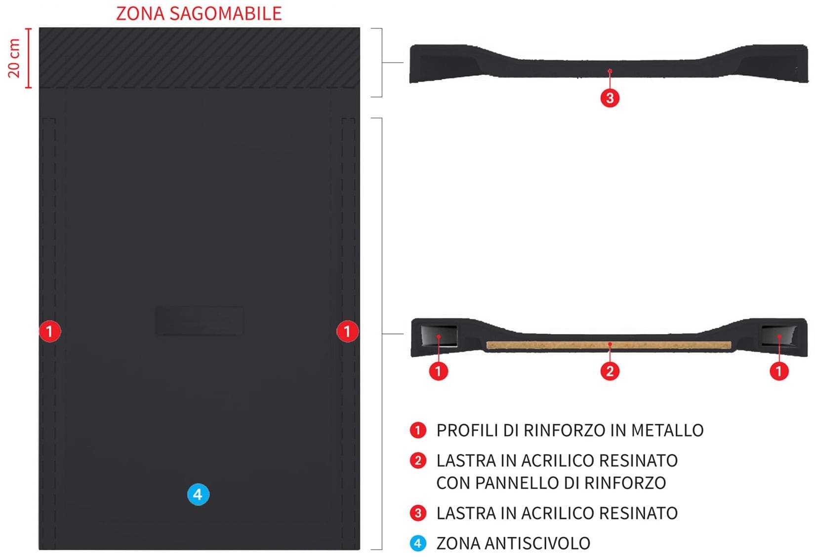 Novellini Custom Piatto Doccia Dimensione 120x90 Altezza Spessore 3,5 cm Colore Nero Installazione Appoggio Filo Pavimento Sagomabile Superficie Liscia Materiale Metacrilato Compreso Piletta Scarico e Copri Piletta