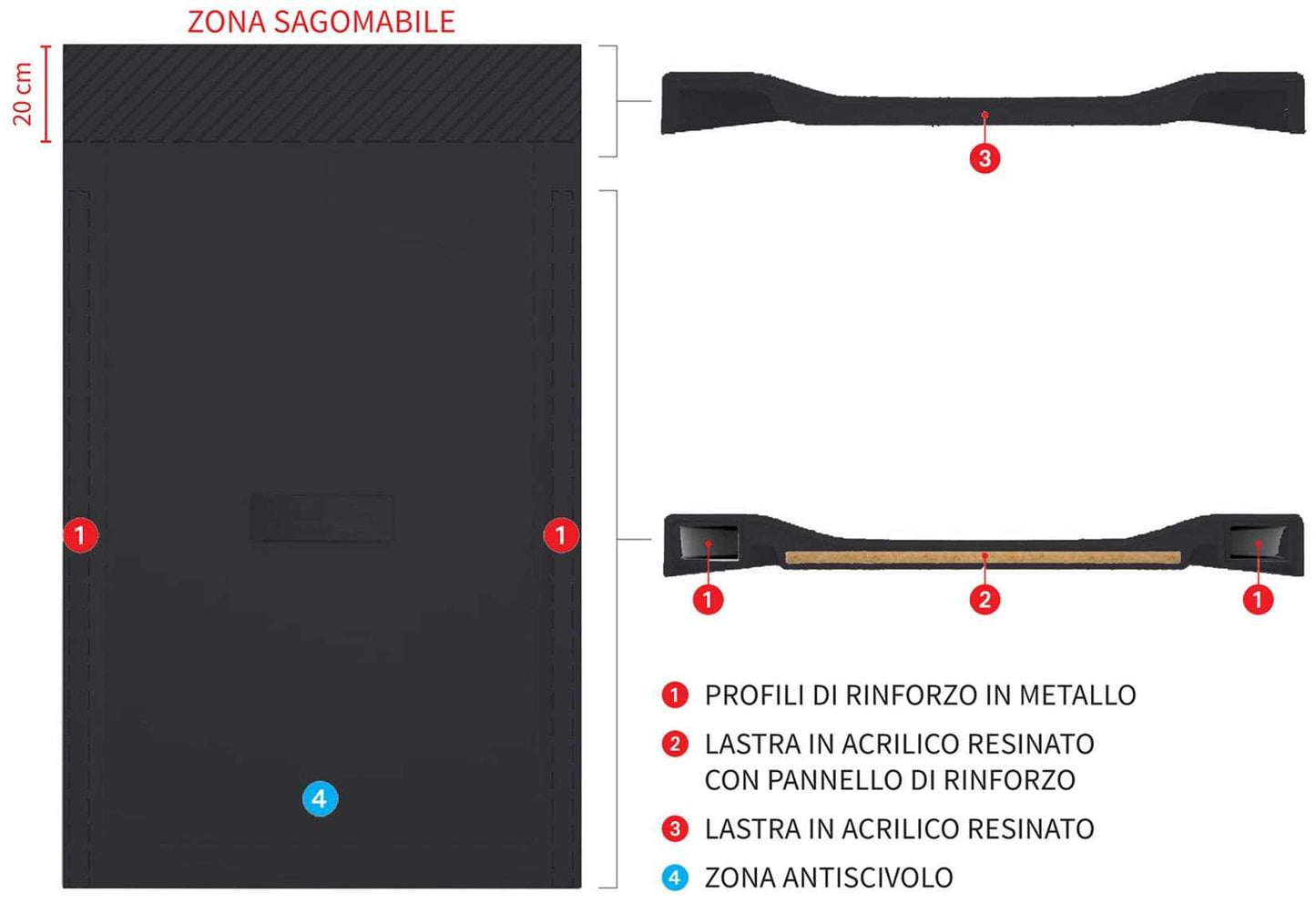 Novellini Custom Piatto Doccia Dimensione 120x100 Altezza Spessore 3,5 cm Colore Nero Installazione Appoggio Filo Pavimento Sagomabile Superficie Liscia Materiale Metacrilato Compreso Piletta Scarico e Copri Piletta