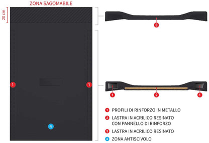 Novellini Custom Piatto Doccia Dimensione 140x70 Altezza Spessore 3,5 cm Colore Nero Installazione Appoggio Filo Pavimento Sagomabile Superficie Liscia Materiale Metacrilato Compreso Piletta Scarico e Copri Piletta