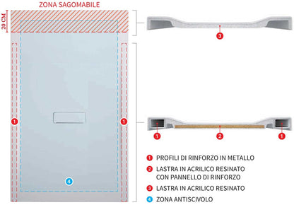 Novellini Custom Piatto Doccia Dimensione 120x80 Altezza Spessore 3,5 cm Colore Bianco Con Trattamento Antiscivolo Installazione Appoggio Filo Pavimento Sagomabile Superficie Liscia Materiale Metacrilato Compreso Piletta Scarico e Copri Piletta