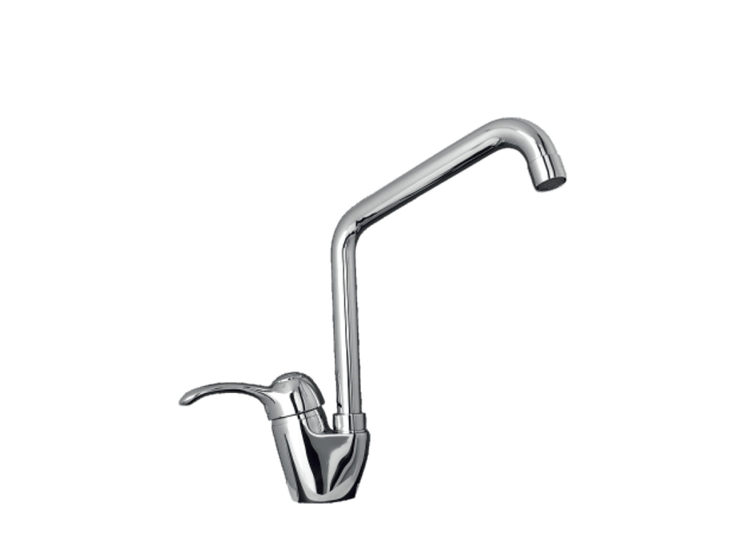 Miscelatore Lavello Canna Snodata Alta Idroformata Duemmeggi Zeta Appoggio Monoforo 1 Foro Monocomando 1 Leva Manopola Stile Classico Materiale Ottone Finitura Cromata Made in Italy Garanzia 5 Anni