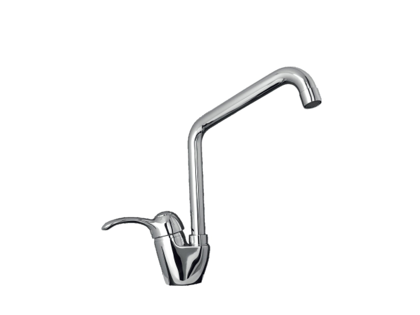 Miscelatore Lavello Canna Snodata Alta Idroformata Duemmeggi Zeta Appoggio Monoforo 1 Foro Monocomando 1 Leva Manopola Stile Classico Materiale Ottone Finitura Cromata Made in Italy Garanzia 5 Anni