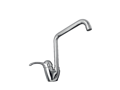 Miscelatore Lavello Canna Snodata Alta Idroformata Duemmeggi Zeta Appoggio Monoforo 1 Foro Monocomando 1 Leva Manopola Stile Classico Materiale Ottone Finitura Cromata Made in Italy Garanzia 5 Anni